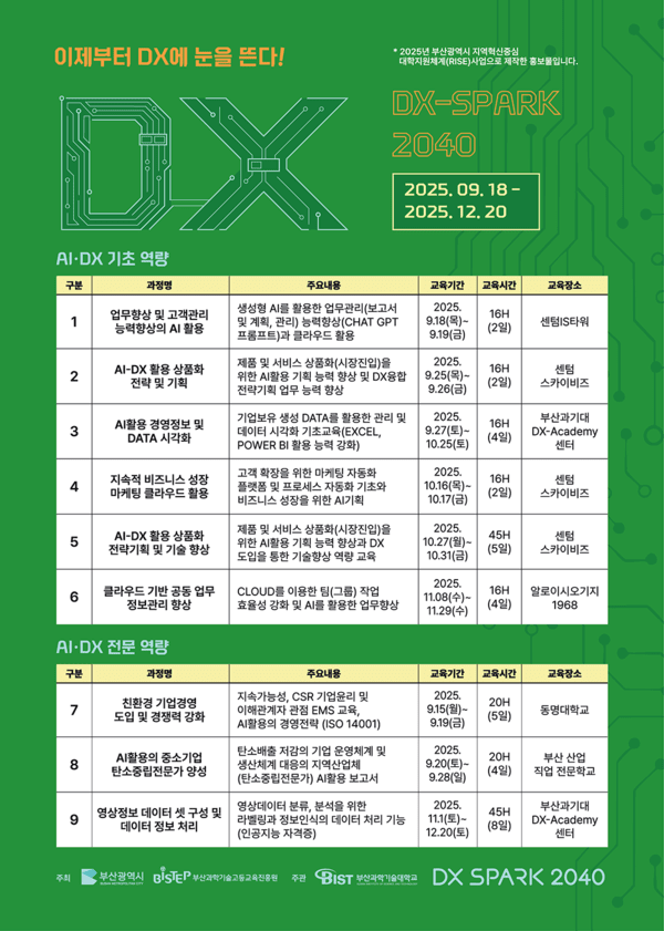 Dx Spark Rack 부산과학기술대학교, ‘DX-SPARK 2040’ 운영으로 교육 본격화
