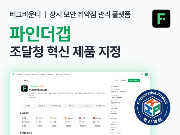 파인더갭, 버그바운티 관리 솔루션 정부 혁신제품 지정 - 뉴스 썸네일 이미지